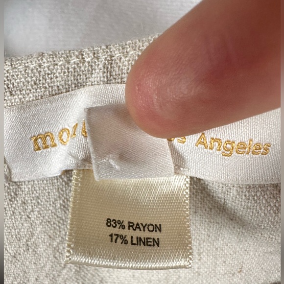 Monteau Los Angeles Linen Blend Button Front Dress Puff Sleeve Neutral - Picture 6 of 6